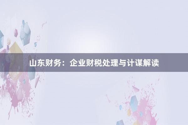 山东财务：企业财税处理与计谋解读